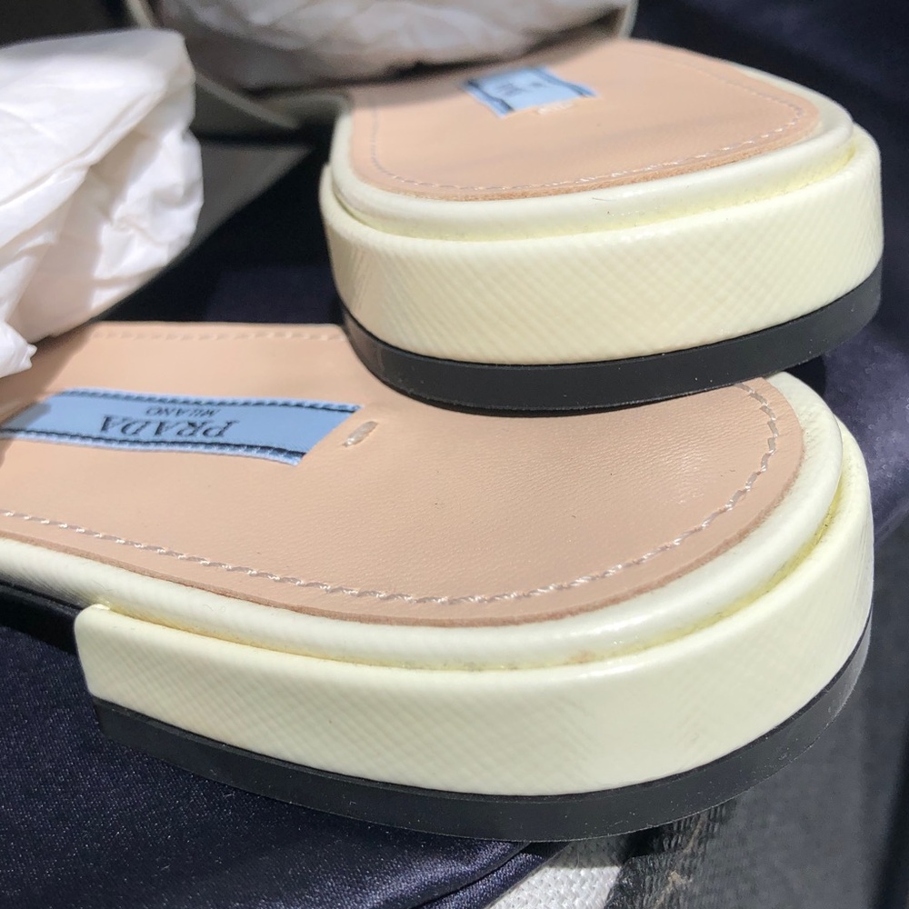 Prada Gold Logo Cream Sandals. New. - Picture 8 of 9